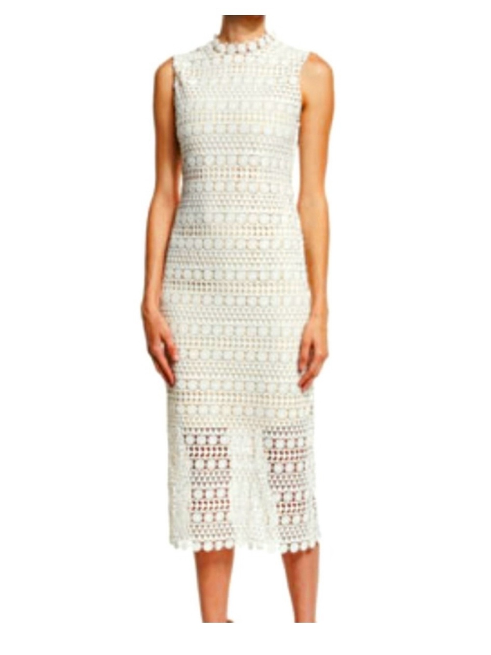 Sleeveless Ivory Crochet Midi Dress